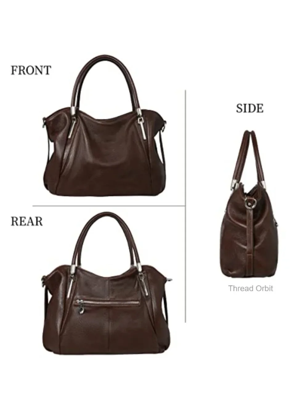 Genuine Leather Hobo Tote Bag with Detachable Crossbody Strap